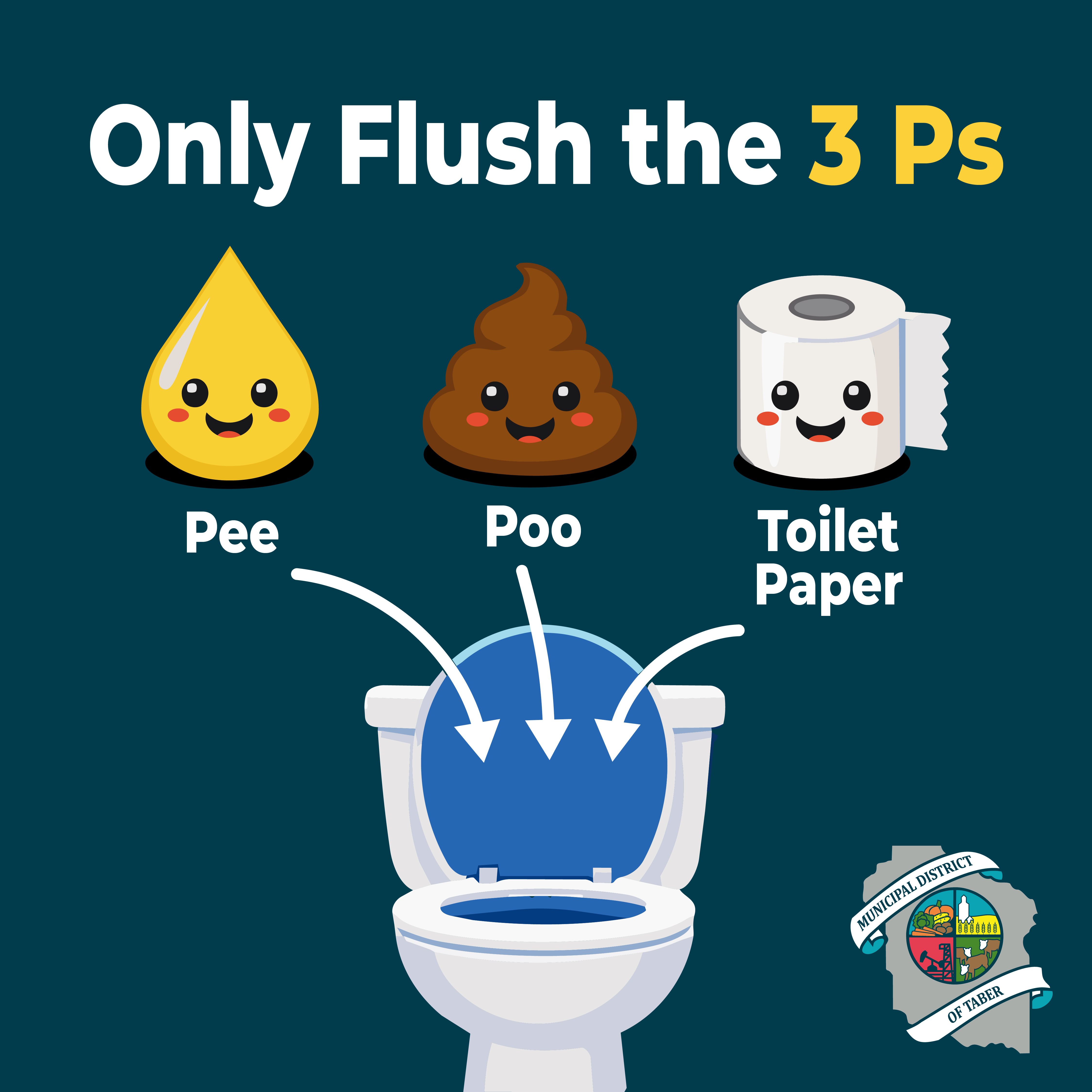 Only Flush the 3 Ps: Pee. Poo. Toilet Paper.